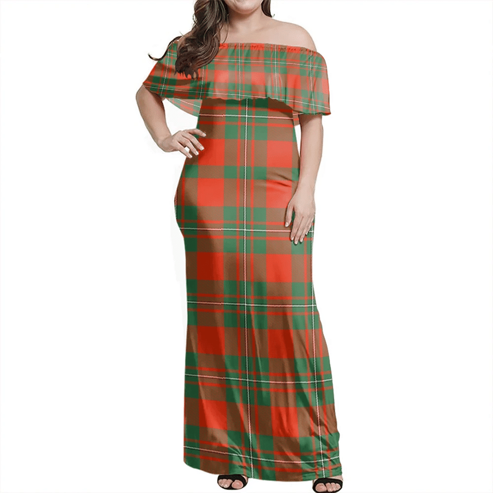 MacGregor Ancient Tartan Off Shoulder Long Dress