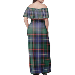 MacRae Hunting Modern Tartan Off Shoulder Long Dress