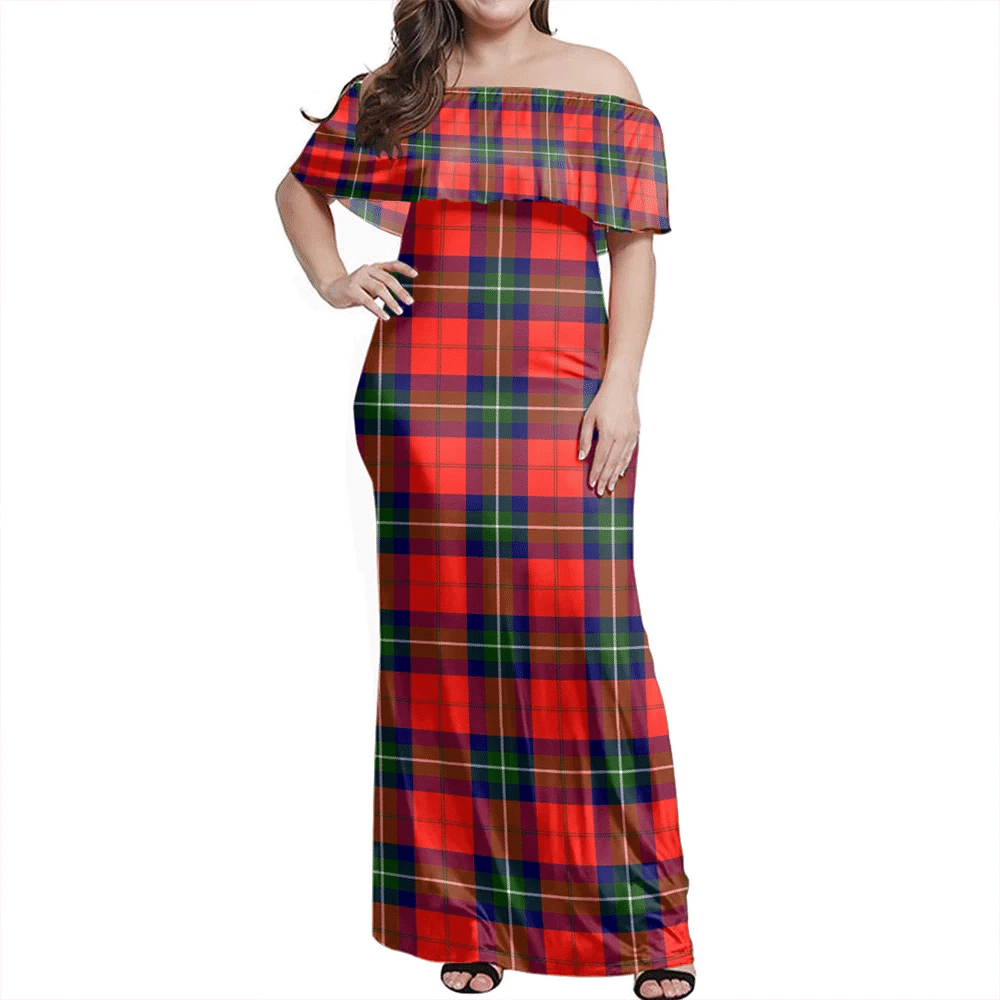 Ruthven Modern Tartan Off Shoulder Long Dress