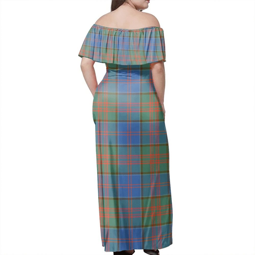 Stewart Of Appin Hunting Ancient Tartan Off Shoulder Long Dress