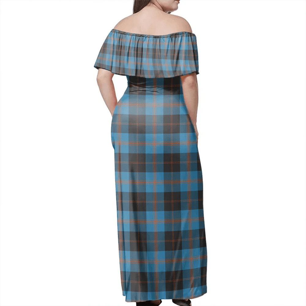 Angus Ancient Tartan Off Shoulder Long Dress