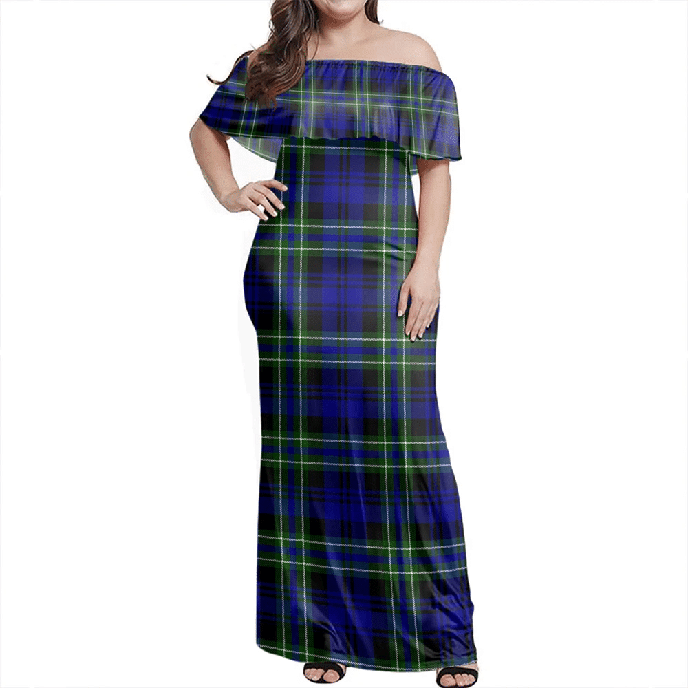 Arbuthnot Modern Tartan Off Shoulder Long Dress