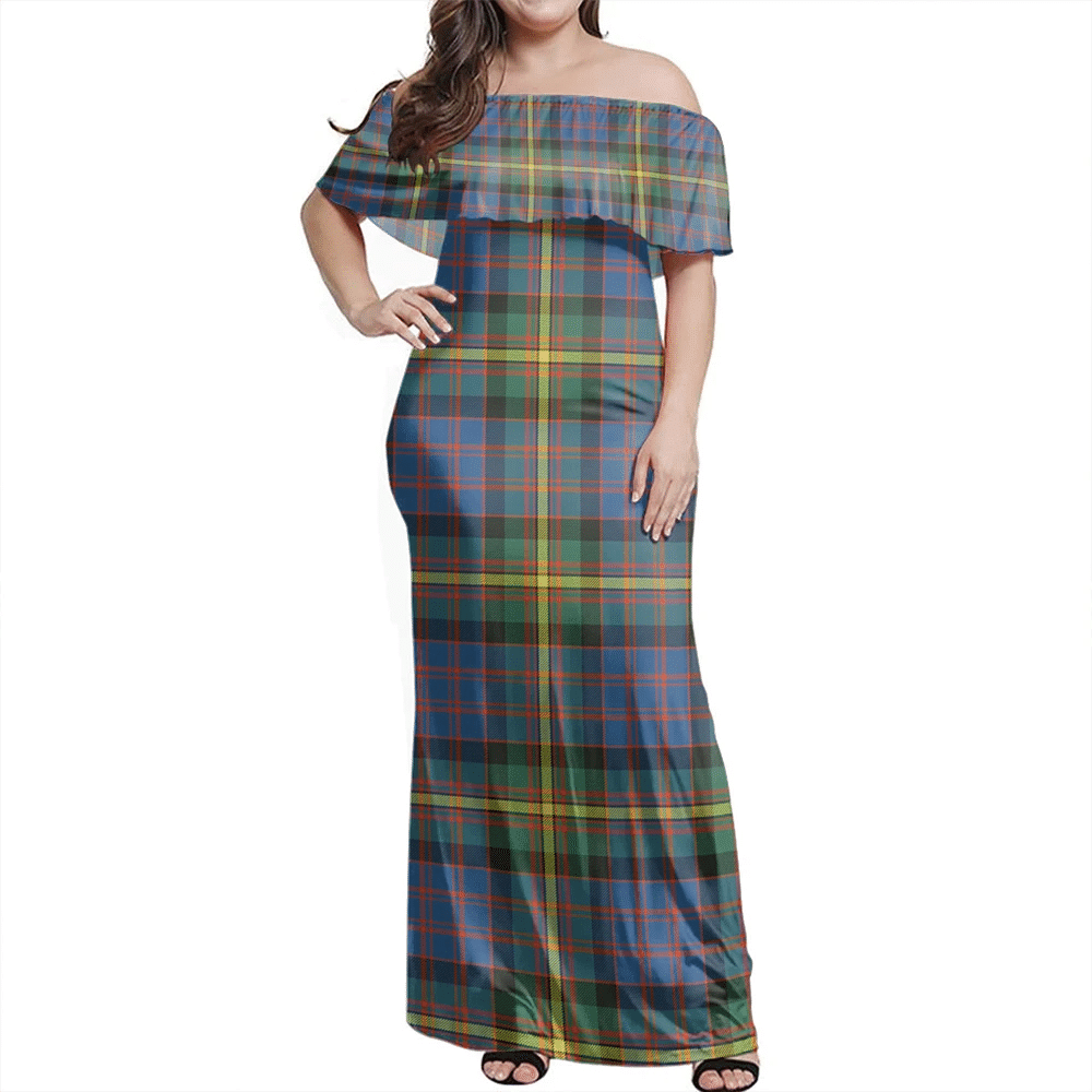 MacSporran Ancient Tartan Off Shoulder Long Dress