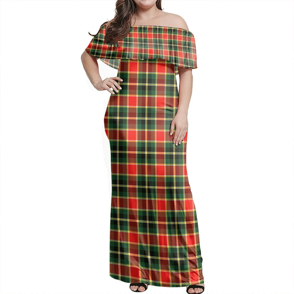 MacLachlan Hunting Modern Tartan Off Shoulder Long Dress