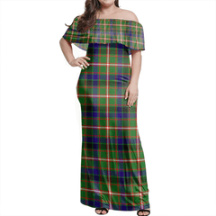 Reid Green Tartan Off Shoulder Long Dress