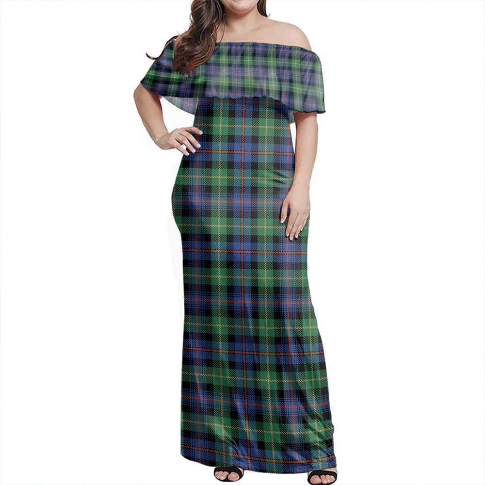 Farquharson Ancient Tartan Off Shoulder Long Dress