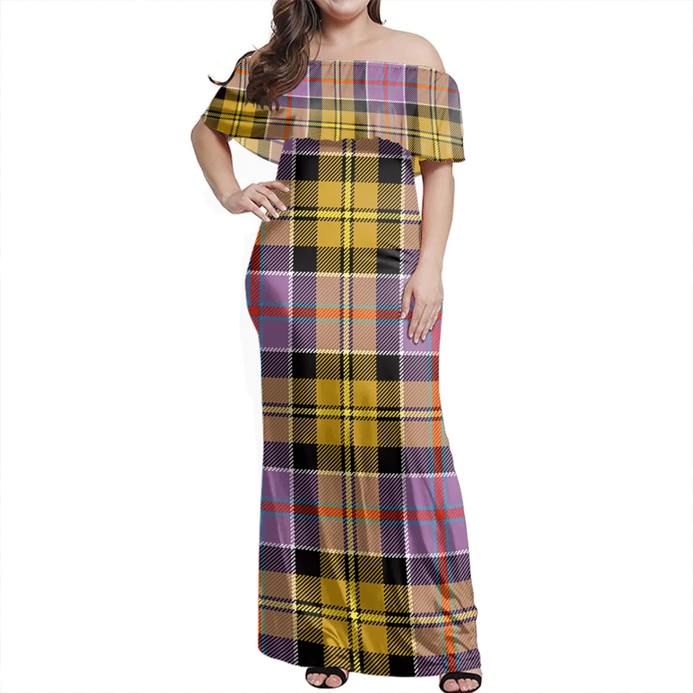 Culloden Ancient Tartan Off Shoulder Long Dress