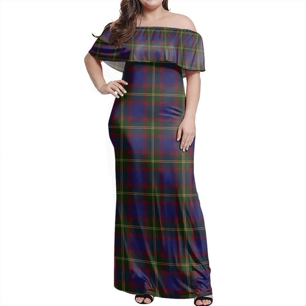 Durie Tartan Off Shoulder Long Dress