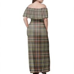 Scott Green Weathered Tartan Off Shoulder Long Dress