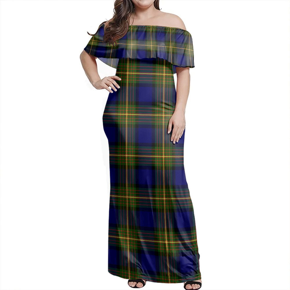 More (Muir) Tartan Off Shoulder Long Dress