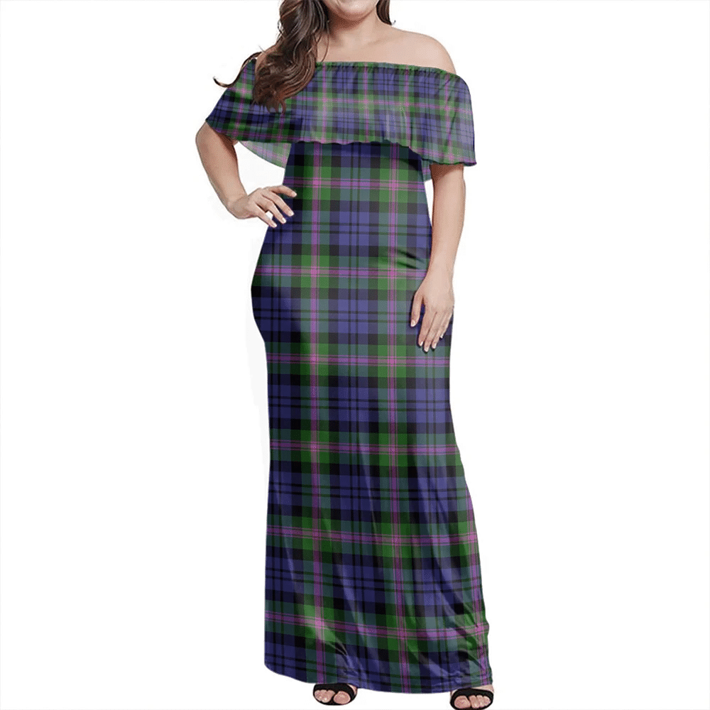 Baird Modern Tartan Off Shoulder Long Dress