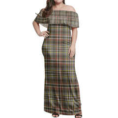 Scott Green Weathered Tartan Off Shoulder Long Dress