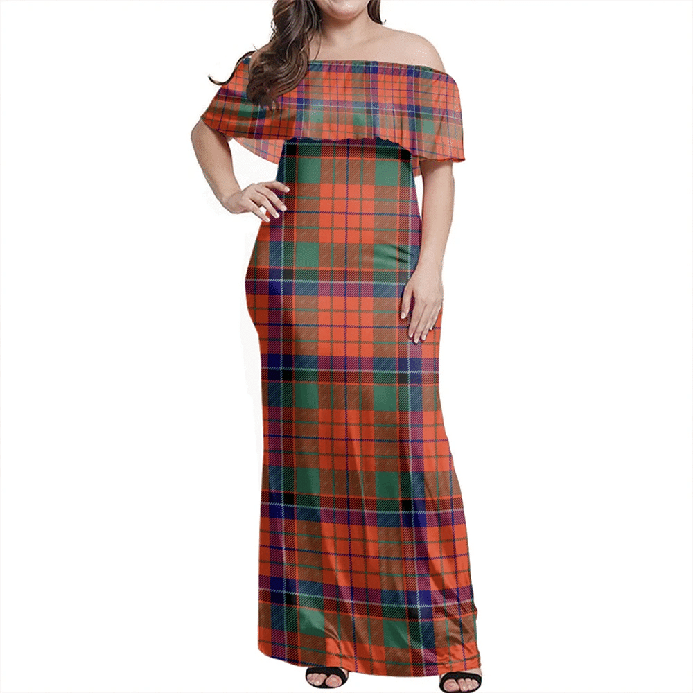 Nicolson Ancient Tartan Off Shoulder Long Dress