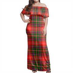 Somerville Modern Tartan Off Shoulder Long Dress