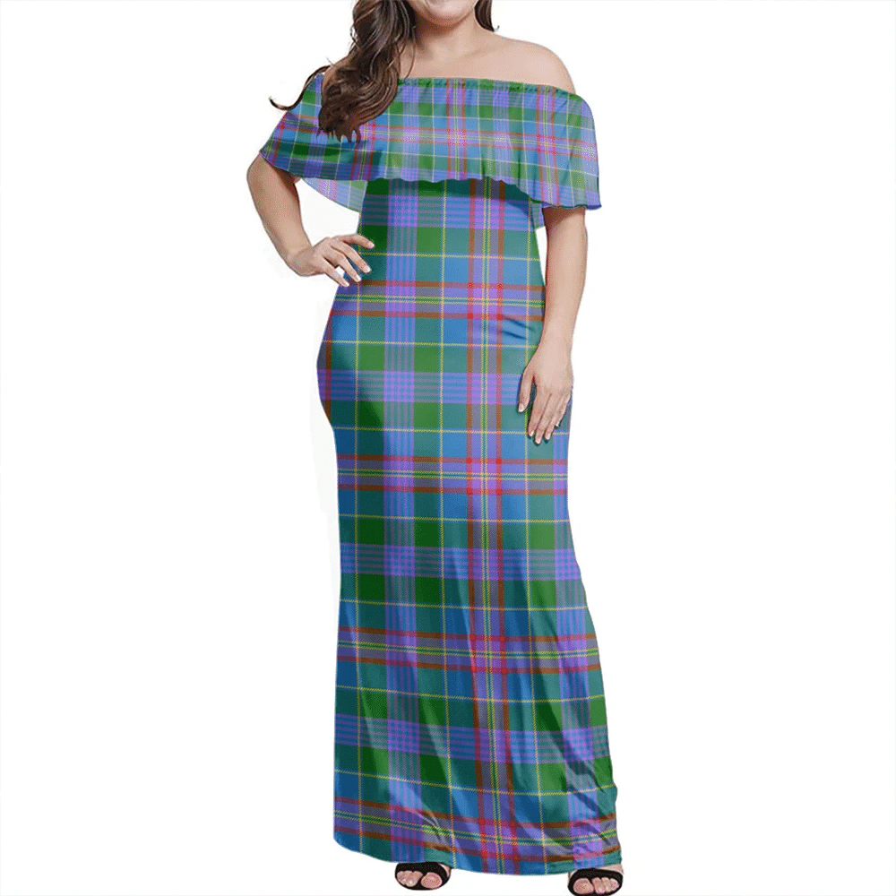 Ralston Tartan Off Shoulder Long Dress