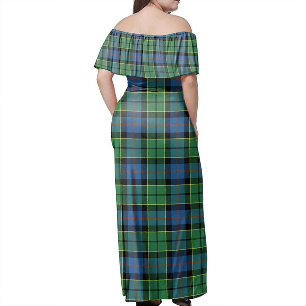 Forsyth Ancient Tartan Off Shoulder Long Dress