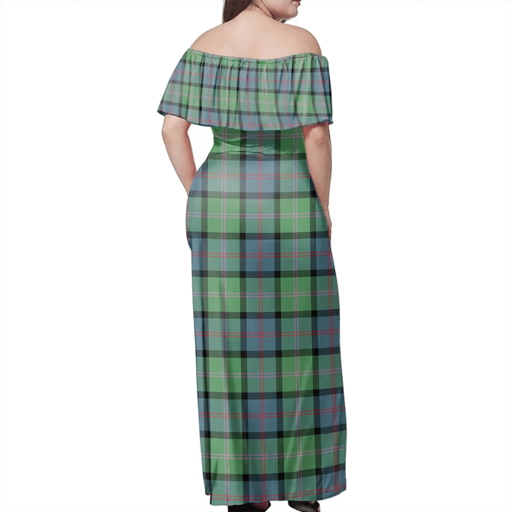 MacThomas Ancient Tartan Off Shoulder Long Dress