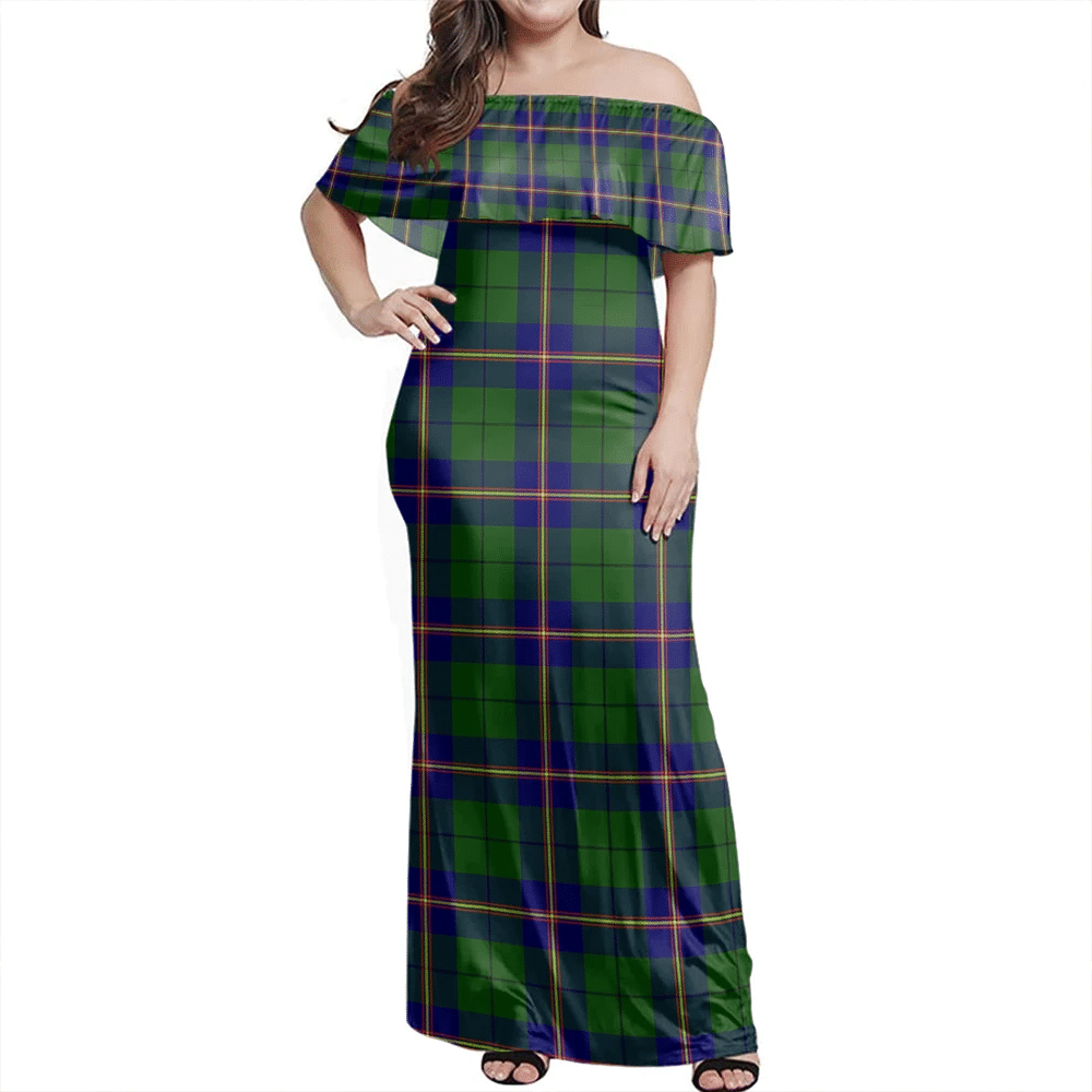 Carmichael Modern Tartan Off Shoulder Long Dress