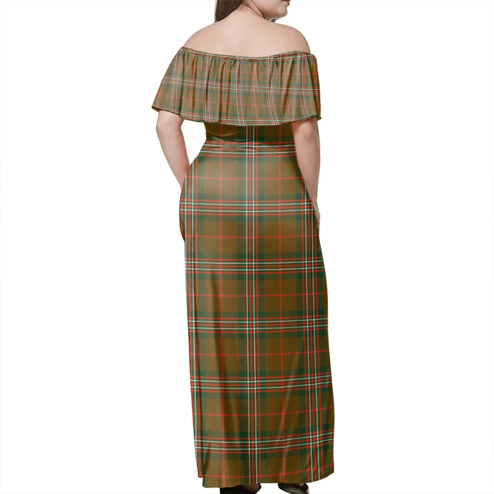 Scott Brown Modern Tartan Off Shoulder Long Dress