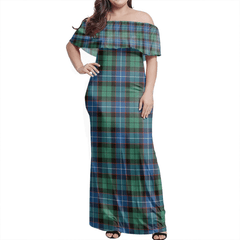 Hunter Ancient Tartan Off Shoulder Long Dress