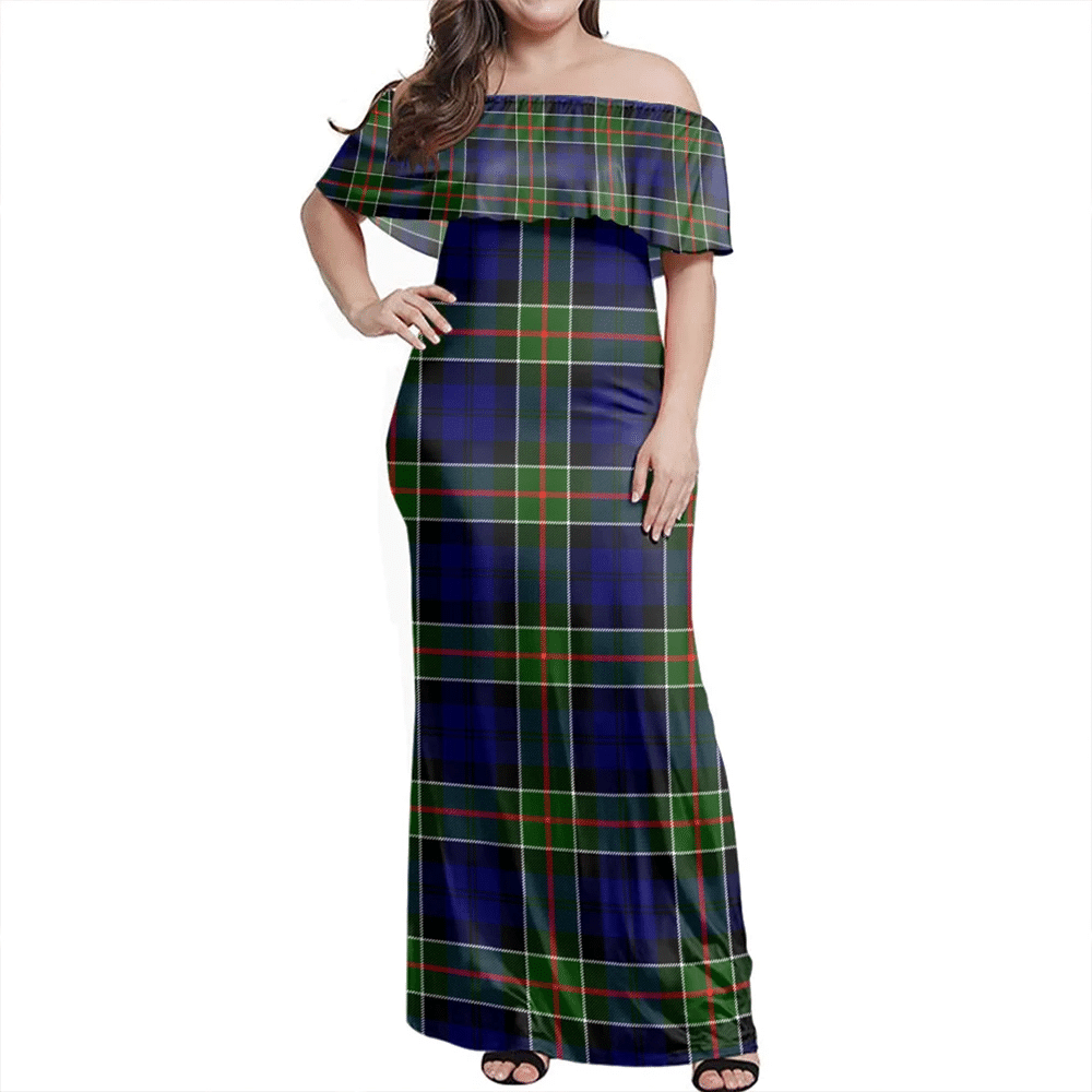 Colquhoun Modern Tartan Off Shoulder Long Dress