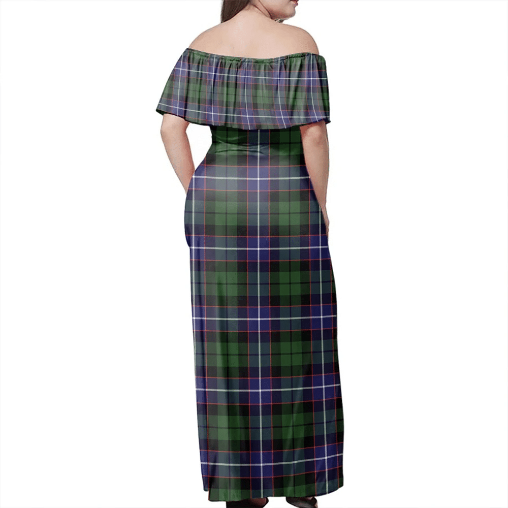 Galbraith Modern Tartan Off Shoulder Long Dress