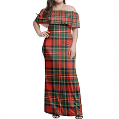 Stewart Royal Modern Tartan Off Shoulder Long Dress