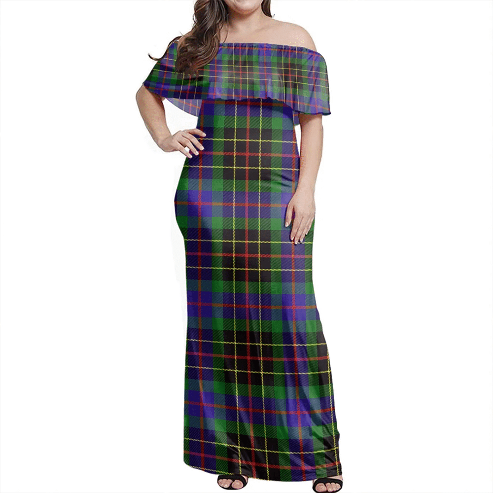 Brodie Hunting Modern Tartan Off Shoulder Long Dress