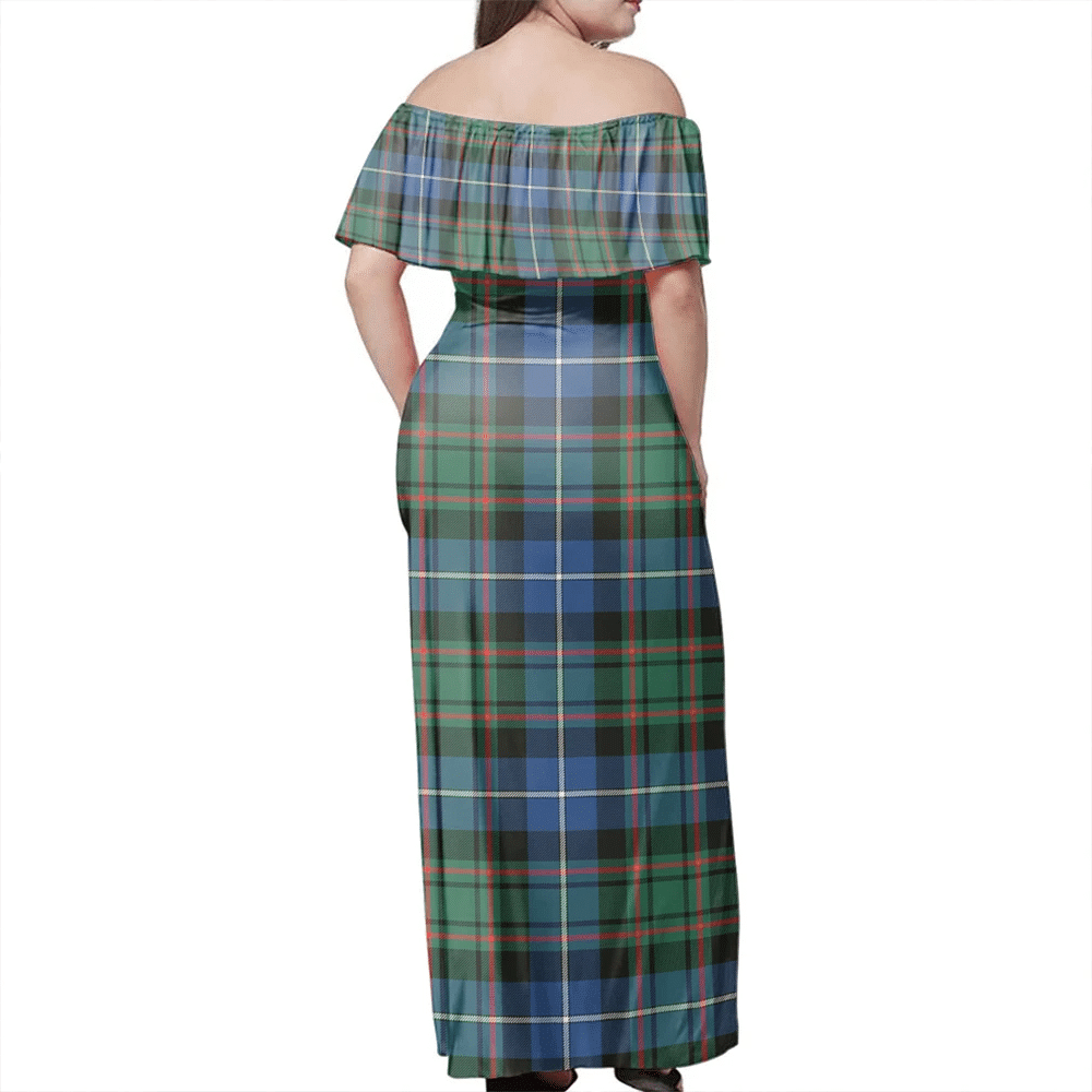 MacRae Hunting Ancient Tartan Off Shoulder Long Dress