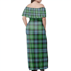 Arbuthnot Ancient Tartan Off Shoulder Long Dress