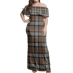 MacLaren Weathered Tartan Off Shoulder Long Dress