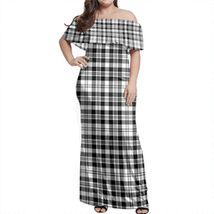 Scott Black & White Modern Tartan Off Shoulder Long Dress