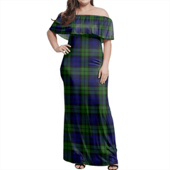 Campbell Modern Tartan Off Shoulder Long Dress