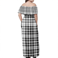 Scott Black & White Modern Tartan Off Shoulder Long Dress