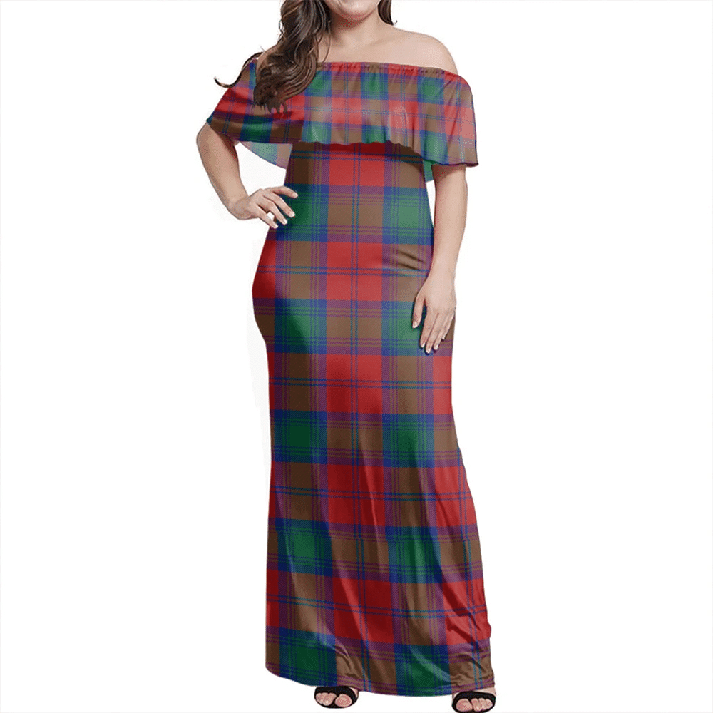 Lindsay Modern Tartan Off Shoulder Long Dress