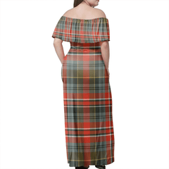 MacPherson Weathered Tartan Off Shoulder Long Dress