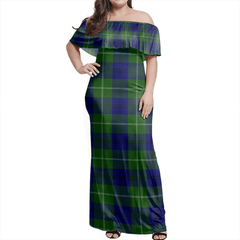 Oliphant Modern Tartan Off Shoulder Long Dress