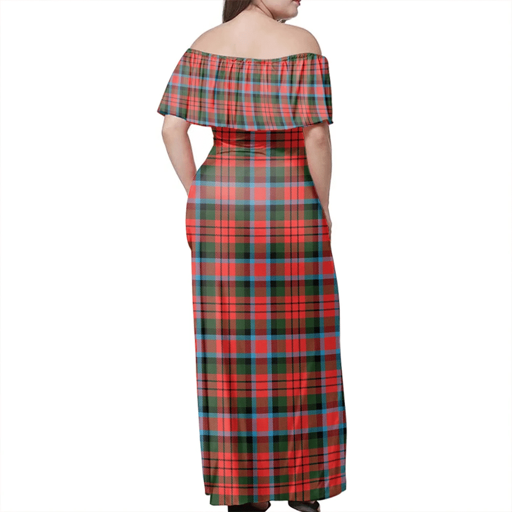 MacDuff Modern Tartan Off Shoulder Long Dress