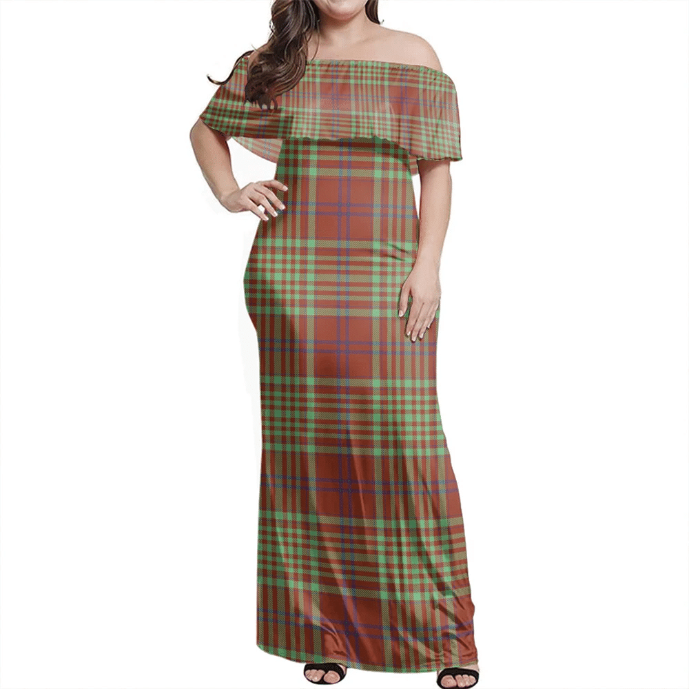 MacGillivray Hunting Ancient Tartan Off Shoulder Long Dress