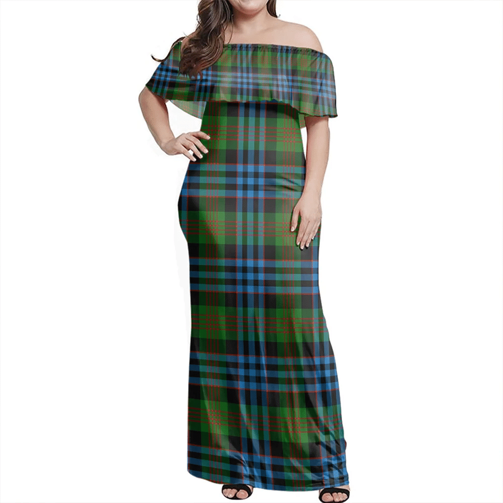 Newlands Of Lauriston Tartan Off Shoulder Long Dress