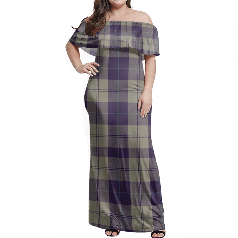 Cunningham Dress Blue Dancers Tartan Off Shoulder Long Dress