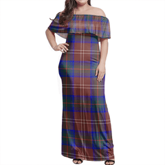 Chisholm Hunting Modern Tartan Off Shoulder Long Dress