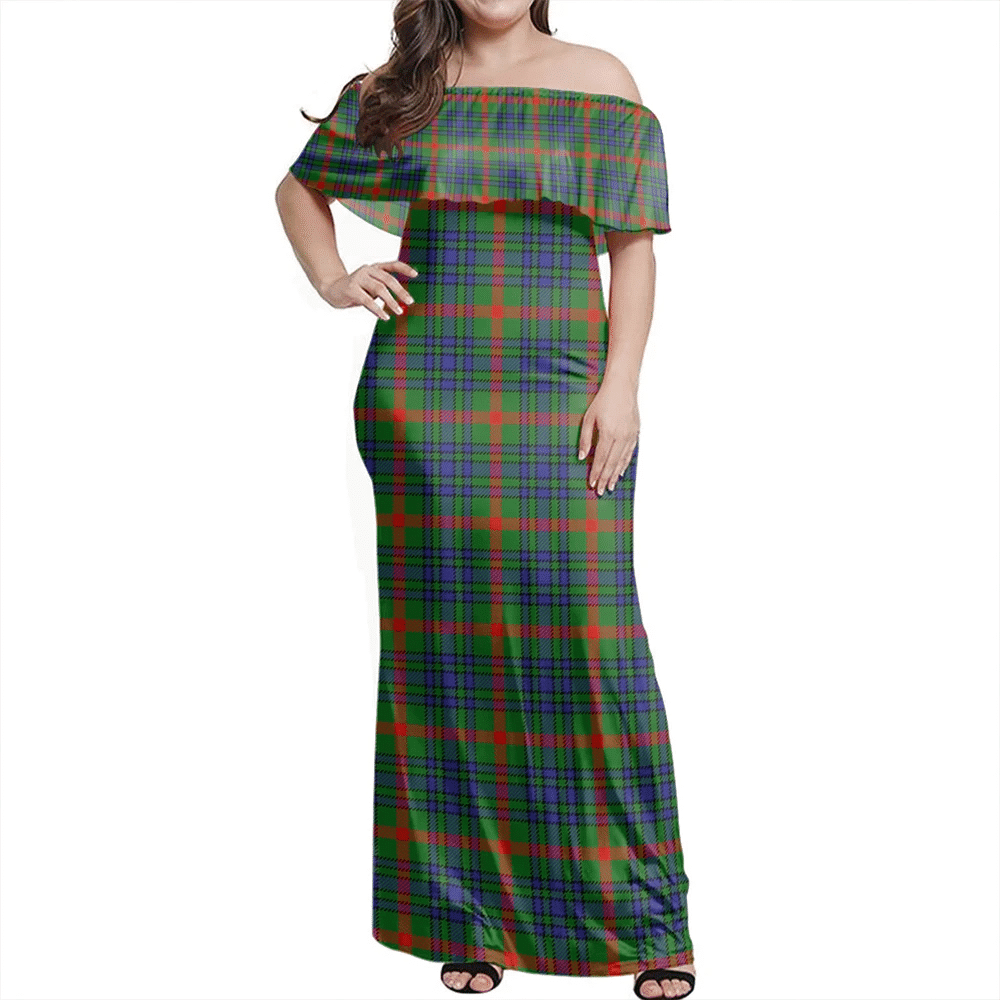 Aiton Tartan Off Shoulder Long Dress