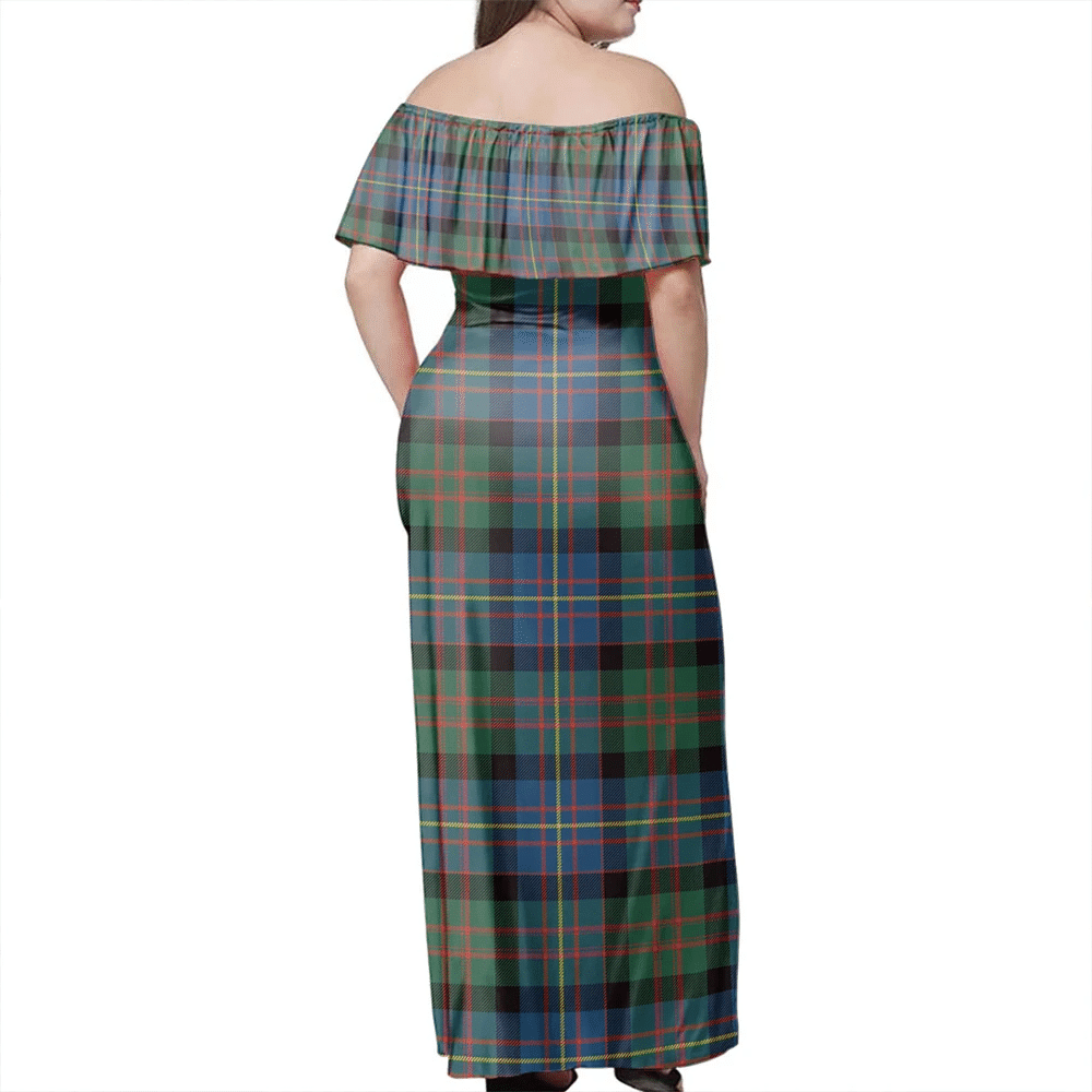 Cameron Of Erracht Ancient Tartan Off Shoulder Long Dress