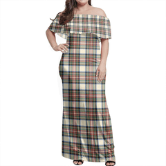 Stewart Dress Ancient Tartan Off Shoulder Long Dress