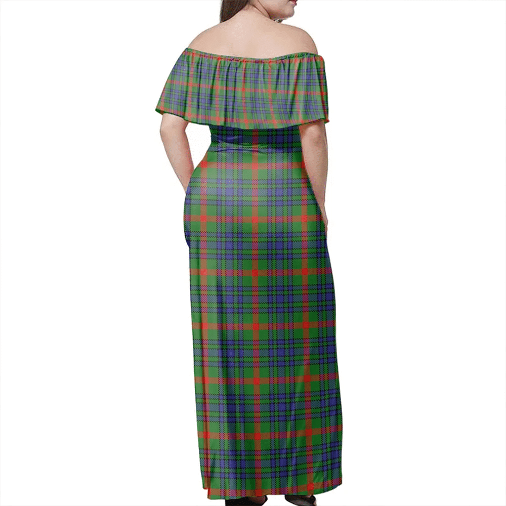 Aiton Tartan Off Shoulder Long Dress