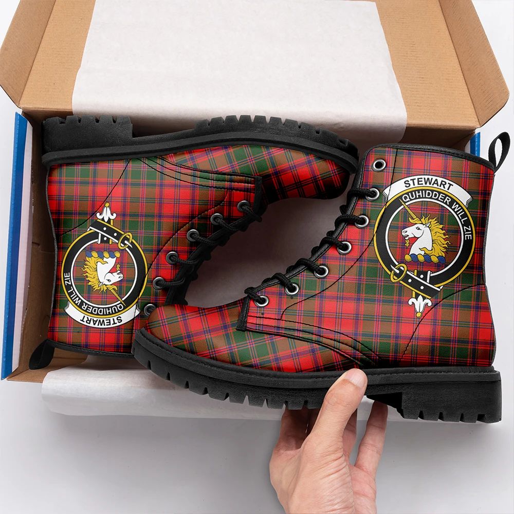 Stewart Of Appin Modern Tartan Crest Leather Boots