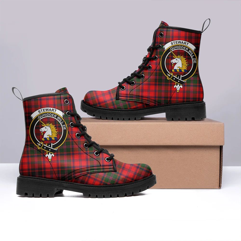 Stewart Of Appin Modern Tartan Crest Leather Boots