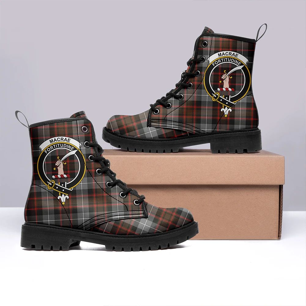 MacRae Hunting Weathered Tartan Crest Leather Boots