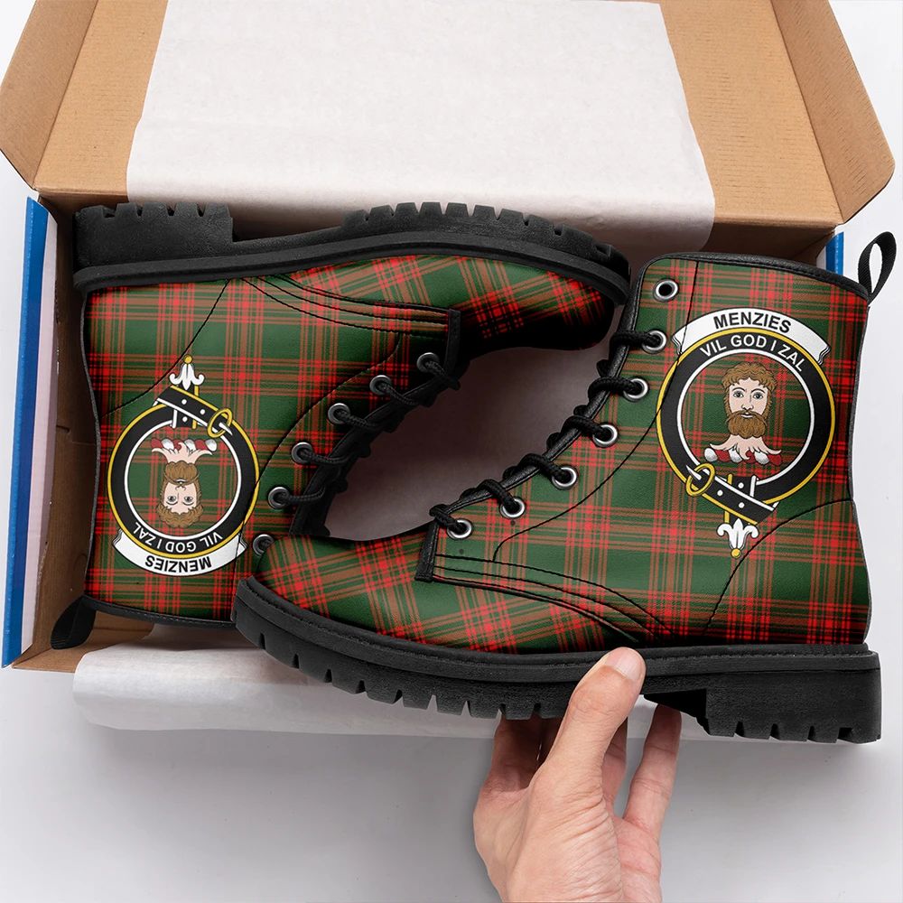 Menzies Green Modern Tartan Crest Leather Boots